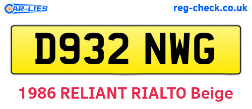 D932NWG are the vehicle registration plates.