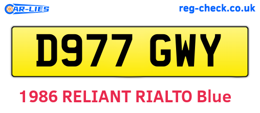 D977GWY are the vehicle registration plates.