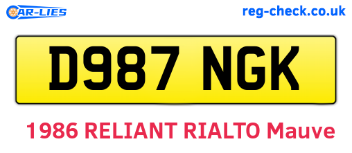 D987NGK are the vehicle registration plates.