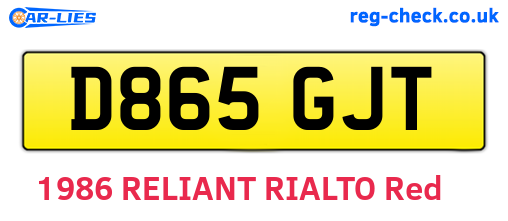 D865GJT are the vehicle registration plates.