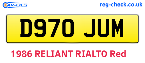 D970JUM are the vehicle registration plates.