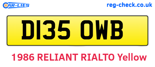 D135OWB are the vehicle registration plates.