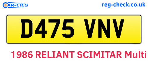D475VNV are the vehicle registration plates.