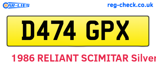 D474GPX are the vehicle registration plates.