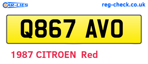 Q867AVO are the vehicle registration plates.