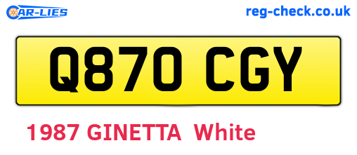 Q870CGY are the vehicle registration plates.