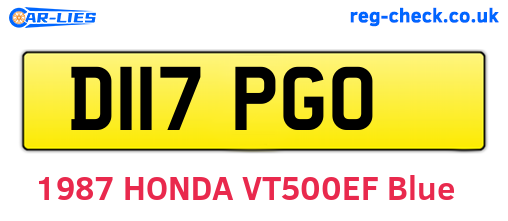 D117PGO are the vehicle registration plates.