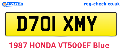 D701XMY are the vehicle registration plates.