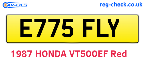 E775FLY are the vehicle registration plates.
