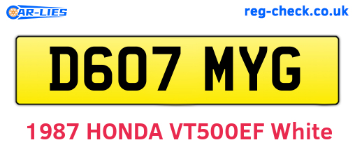 D607MYG are the vehicle registration plates.