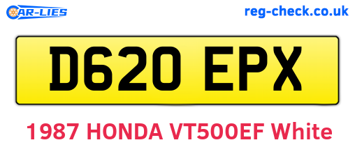 D620EPX are the vehicle registration plates.