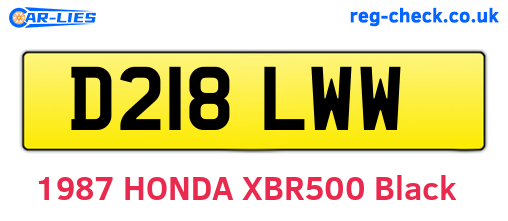 D218LWW are the vehicle registration plates.