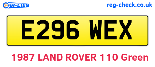 E296WEX are the vehicle registration plates.