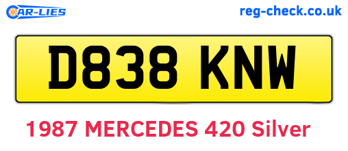 D838KNW are the vehicle registration plates.