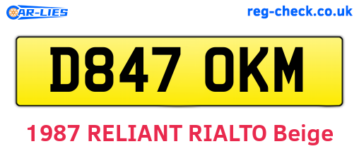 D847OKM are the vehicle registration plates.