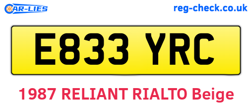 E833YRC are the vehicle registration plates.