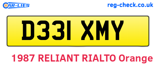 D331XMY are the vehicle registration plates.