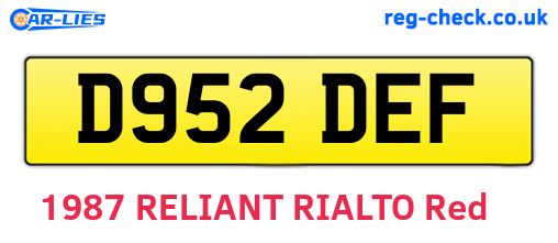 D952DEF are the vehicle registration plates.