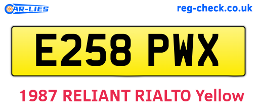 E258PWX are the vehicle registration plates.