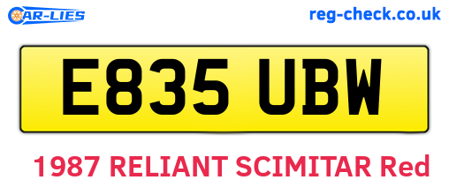 E835UBW are the vehicle registration plates.