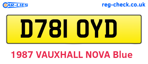 D781OYD are the vehicle registration plates.