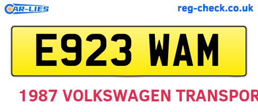 E923WAM are the vehicle registration plates.
