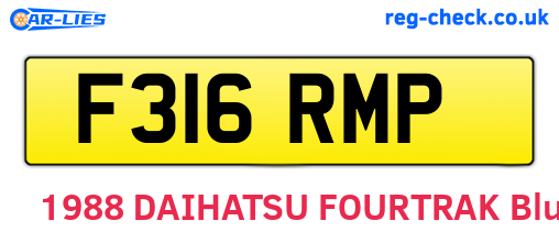 F316RMP are the vehicle registration plates.