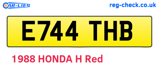 E744THB are the vehicle registration plates.