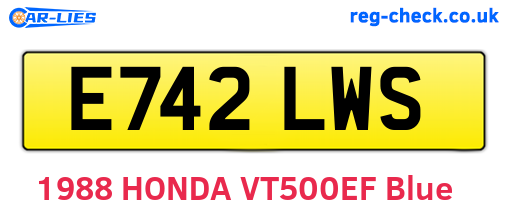 E742LWS are the vehicle registration plates.