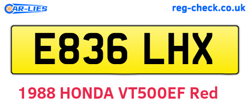 E836LHX are the vehicle registration plates.