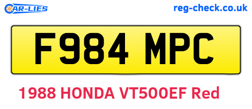 F984MPC are the vehicle registration plates.
