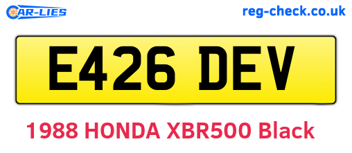 E426DEV are the vehicle registration plates.