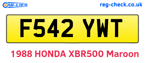 F542YWT are the vehicle registration plates.