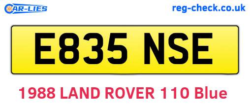 E835NSE are the vehicle registration plates.