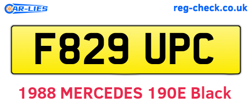 F829UPC are the vehicle registration plates.