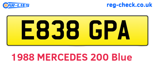 E838GPA are the vehicle registration plates.