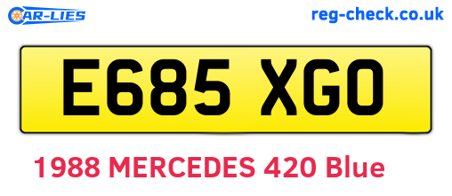 E685XGO are the vehicle registration plates.