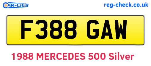 F388GAW are the vehicle registration plates.
