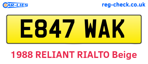 E847WAK are the vehicle registration plates.
