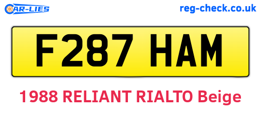 F287HAM are the vehicle registration plates.