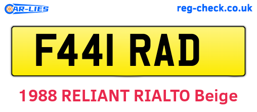 F441RAD are the vehicle registration plates.
