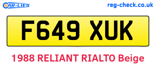 F649XUK are the vehicle registration plates.