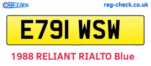 E791WSW are the vehicle registration plates.
