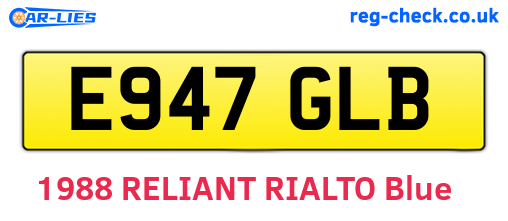 E947GLB are the vehicle registration plates.