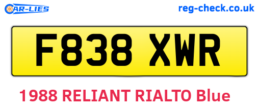 F838XWR are the vehicle registration plates.