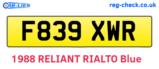 F839XWR are the vehicle registration plates.