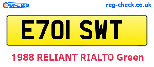 E701SWT are the vehicle registration plates.