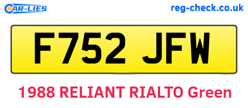 F752JFW are the vehicle registration plates.