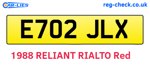 E702JLX are the vehicle registration plates.