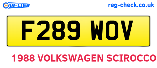 F289WOV are the vehicle registration plates.